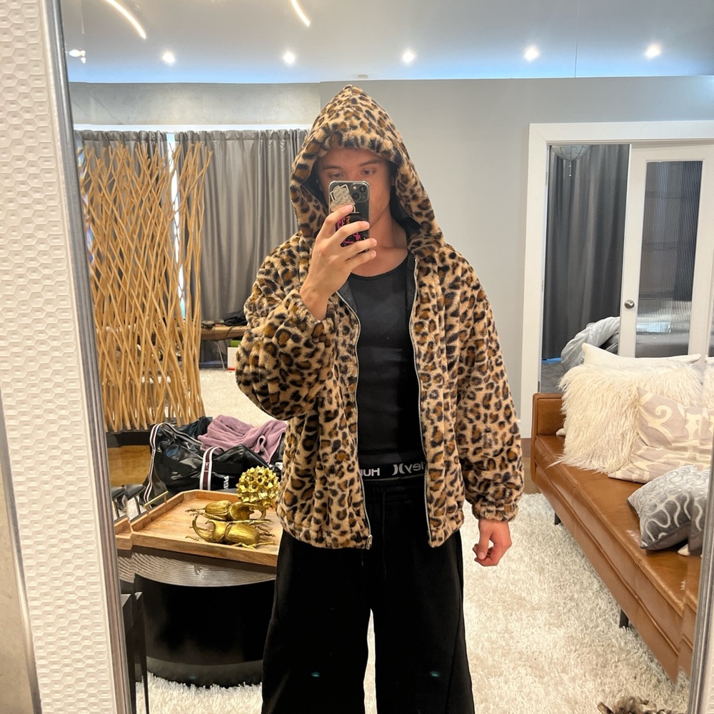 Super soft reversible cheetah print zip up hoodie